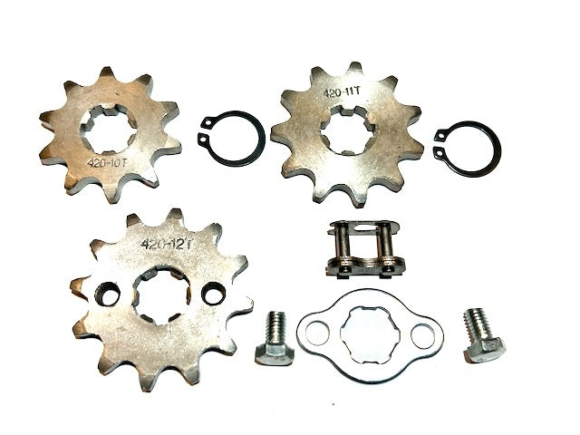 Sett med tre fremdrev/motordrev 10-11 og 12 tenner til 428 kjede - 50-125cc