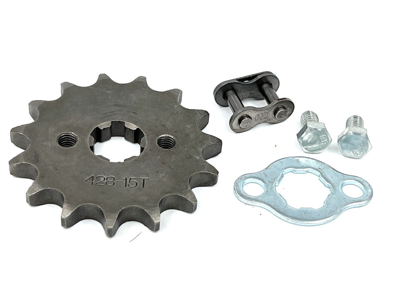 Fremdrev/motordrev 15 tenner m/ekstra kjedelås - 428 (15T-428) 50-125cc