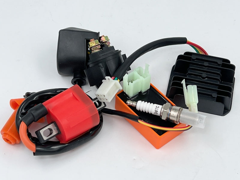 CDI, coil, spenningsregulator, startrelé og tennplugg (D8TC)